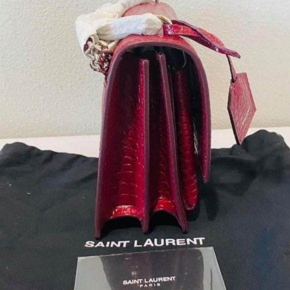 New YSL SUNSETMedium Red Croc black Crossbody Bag - Picture 6 of 14